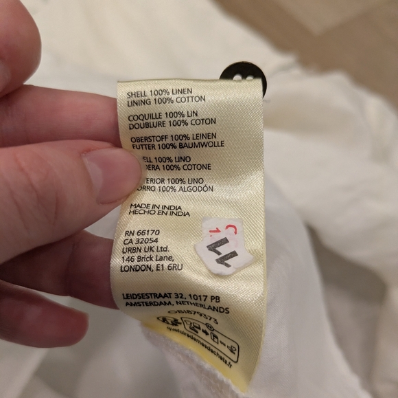 Anthropologie White Linen Puff Sleeve Low Cut Asymetrical Dress Size L - Picture 7 of 8